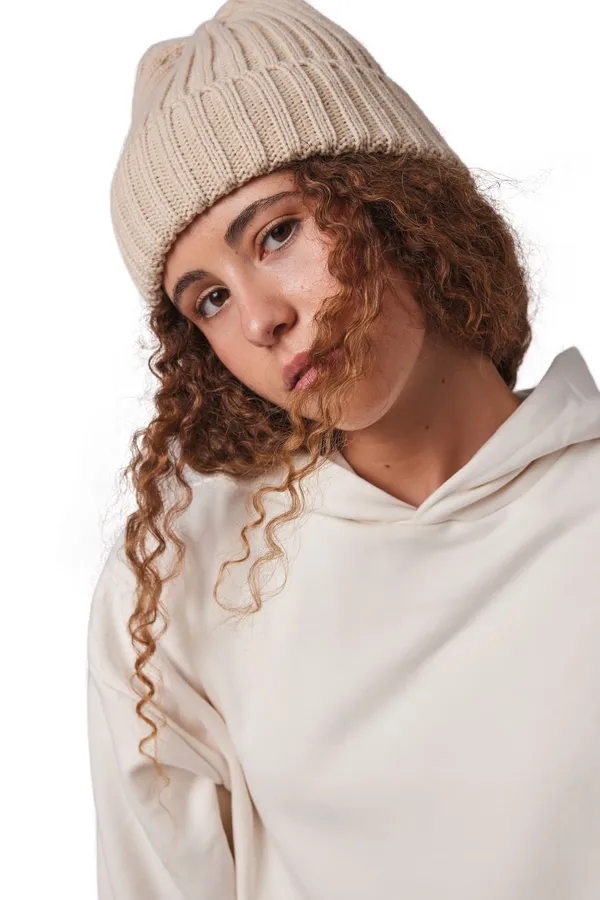 Double ribbed beanie with turn-up