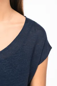 Ladies' V-neck linen t-shirt