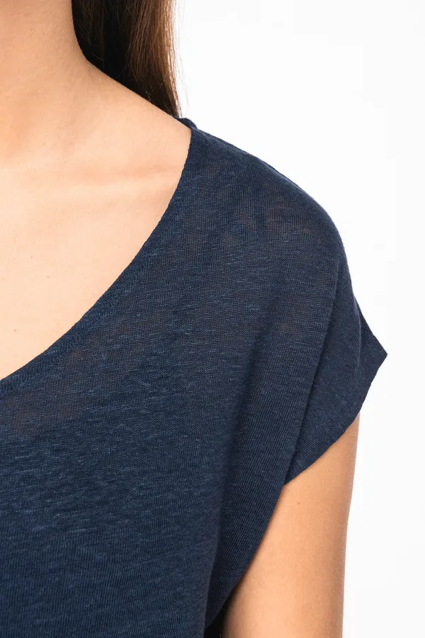 Ladies' V-neck linen t-shirt