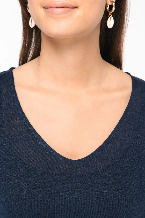 Ladies' V-neck linen t-shirt