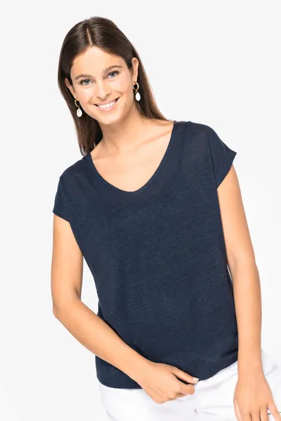 Ladies' V-neck linen t-shirt