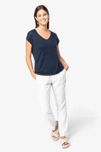 Ladies' V-neck linen t-shirt