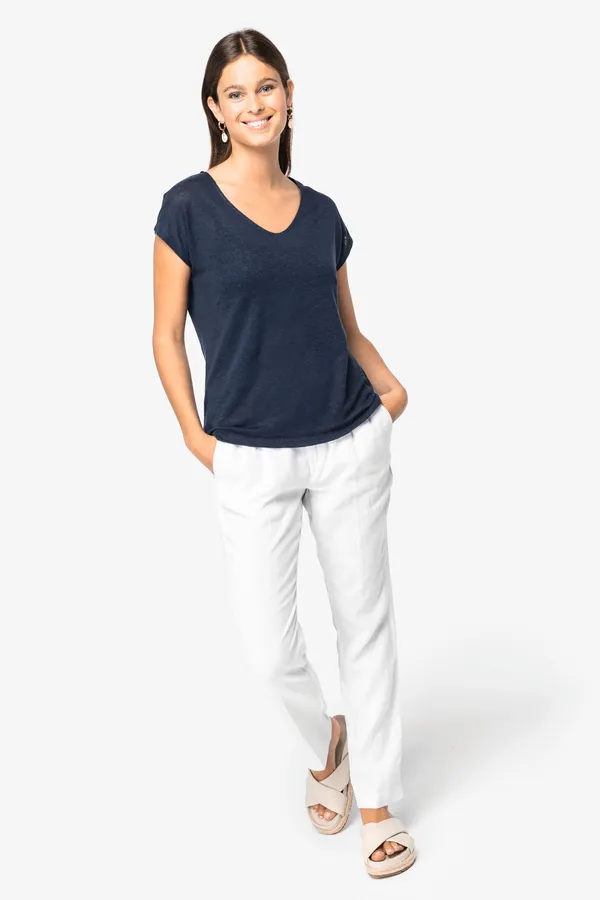Ladies' V-neck linen t-shirt