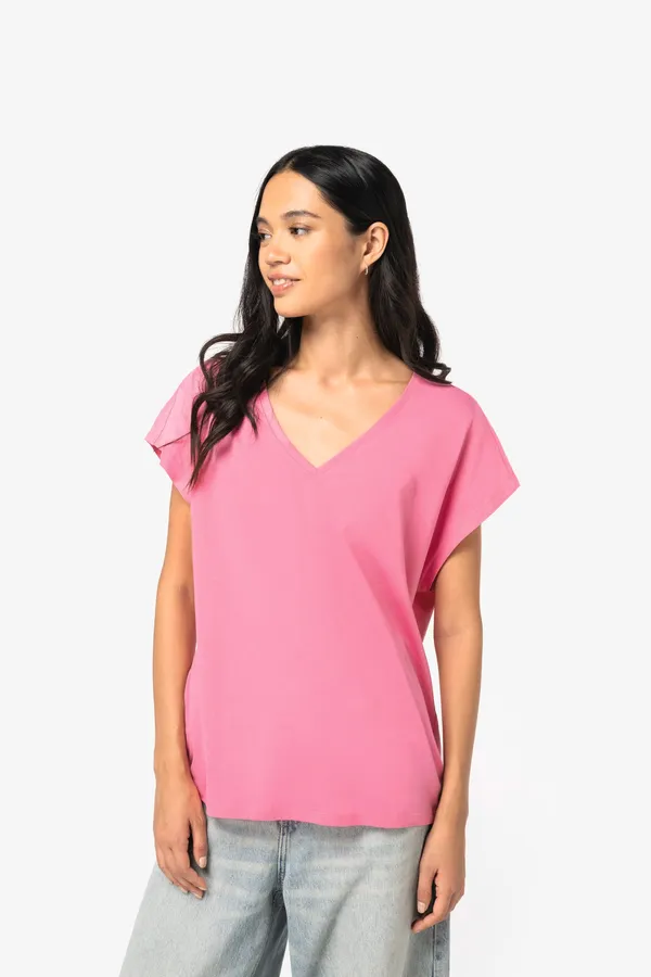 Eco-friendly ladies’ V-neck loose t-shirt