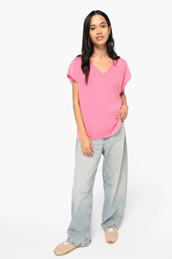 Eco-friendly ladies’ V-neck loose t-shirt