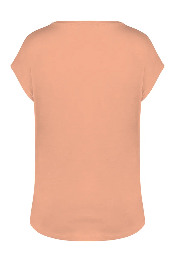 Umweltfreundliches Loose Damen-T-Shirt mit V-Ausschnitt Apricot