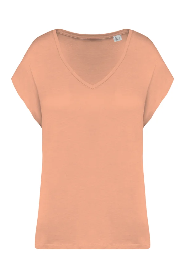 Umweltfreundliches Loose Damen-T-Shirt mit V-Ausschnitt Apricot