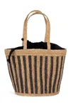 Gestreifte Korbtasche aus Seegras Striped Seagrass Black / Black Night