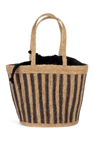 Gestreifte Korbtasche aus Seegras Striped Seagrass Black / Black Night