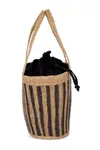 Gestreifte Korbtasche aus Seegras Striped Seagrass Black / Black Night