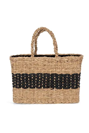 Korbtasche aus Seegras Striped Seagrass Black / Black Night