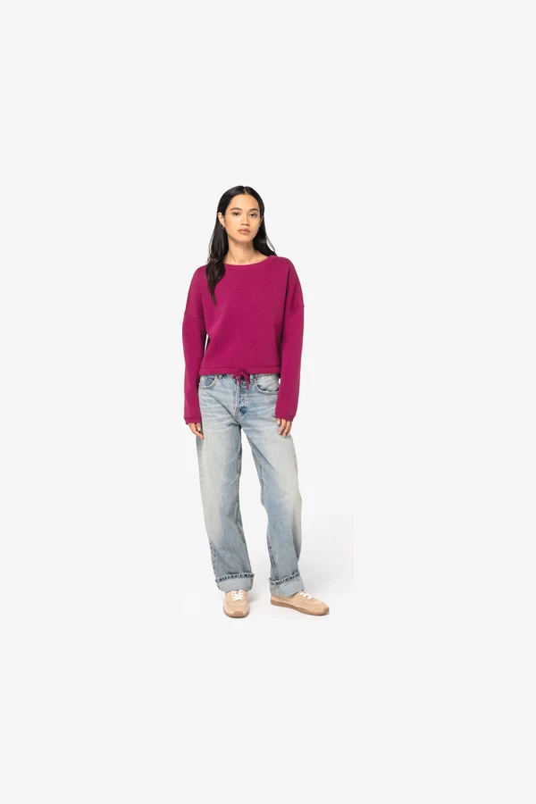 Umweltfreundliches cropped Oversize Damen Sweatshirt mit Rundhalsausschnitt