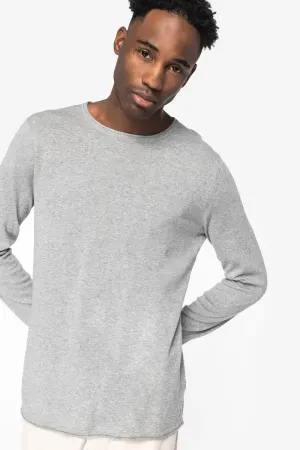 Eco-friendly men's raw edge collar round neck jumper