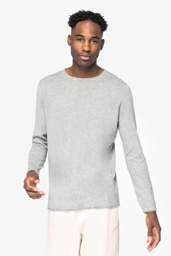 Eco-friendly men's raw edge collar round neck jumper