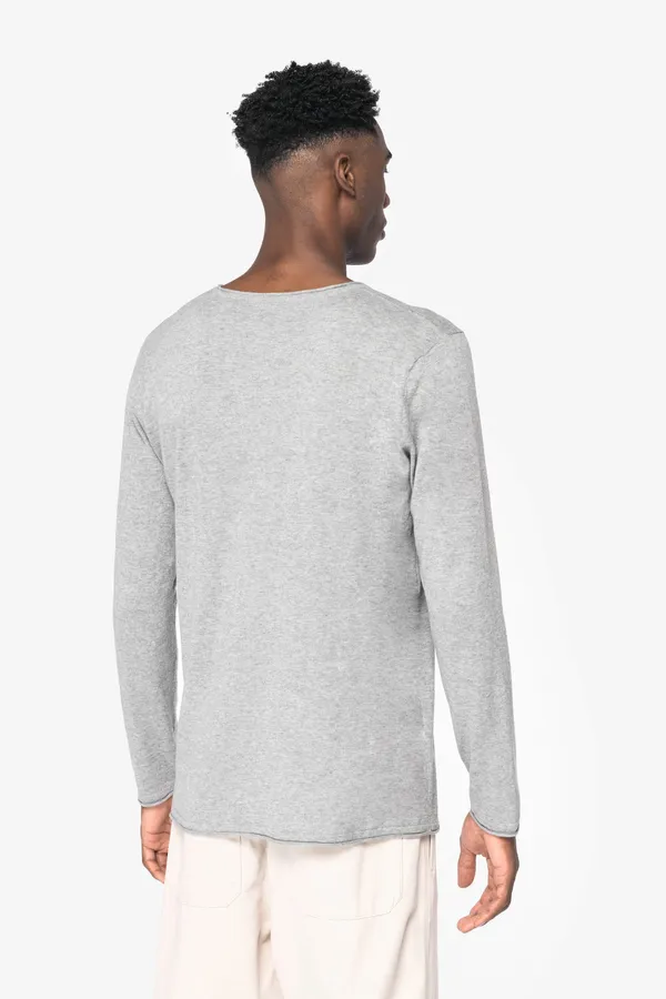 Eco-friendly men's raw edge collar round neck jumper