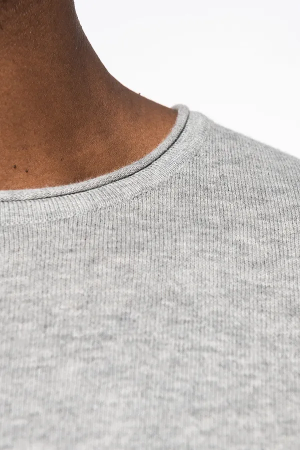 Eco-friendly men's raw edge collar round neck jumper