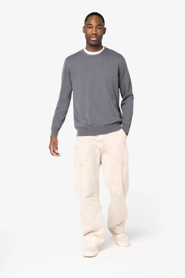 Eco-friendly men’s washed effect crew neck jumper
