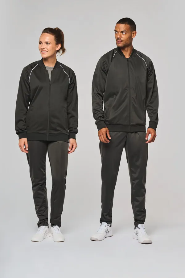 Unisex-Trainingsjacke mit Reißverschluss und Paspel
