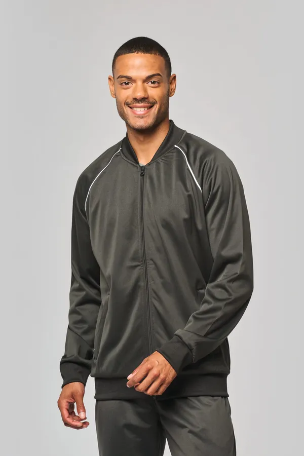 Unisex-Trainingsjacke mit Reißverschluss und Paspel