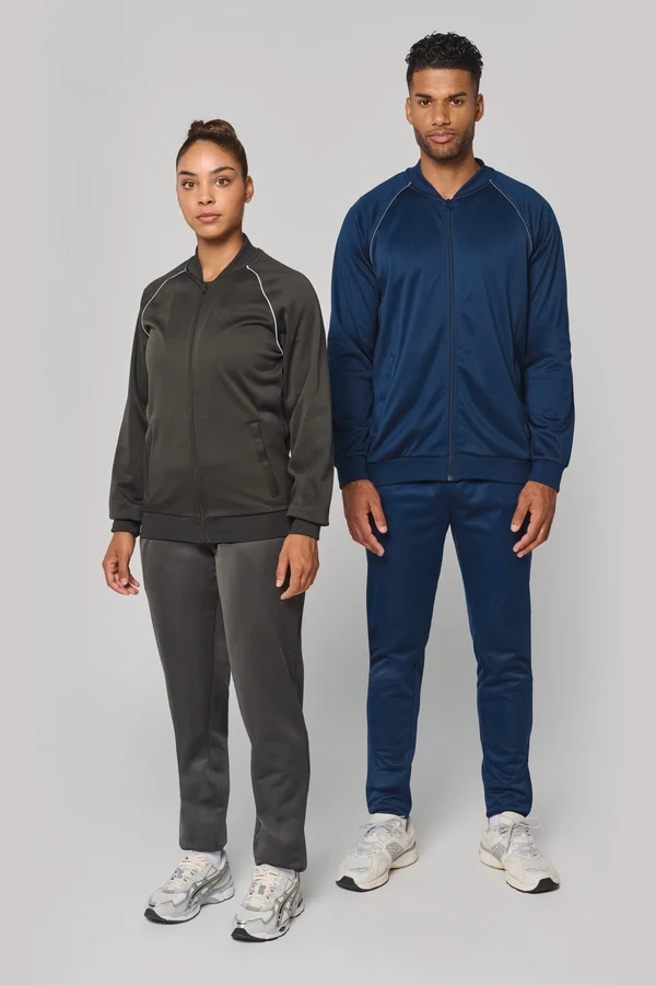 Unisex-Trainingsjacke mit Reißverschluss und Paspel