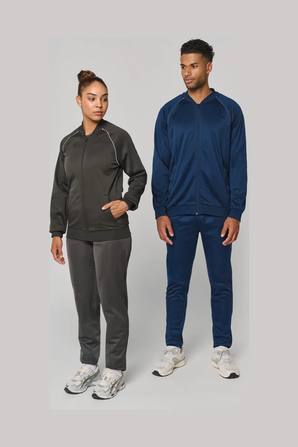 Unisex-Trainingsjacke mit Reißverschluss und Paspel