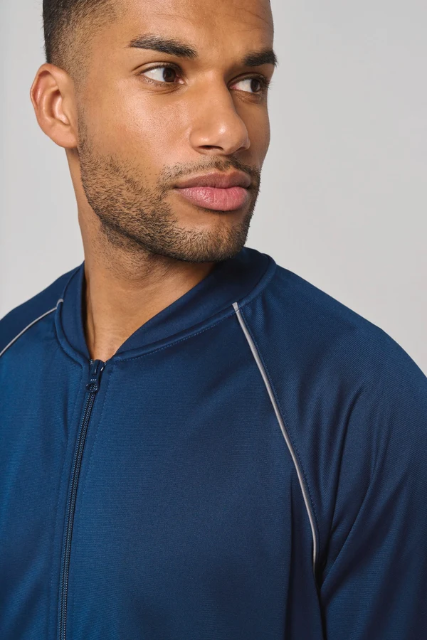 Unisex-Trainingsjacke mit Reißverschluss und Paspel