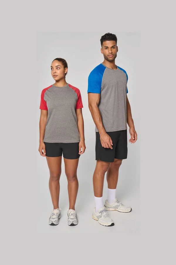 Zweifarbiges Triblend Sport-T-Shirt mit kurzen Ärmeln für Erwachsene