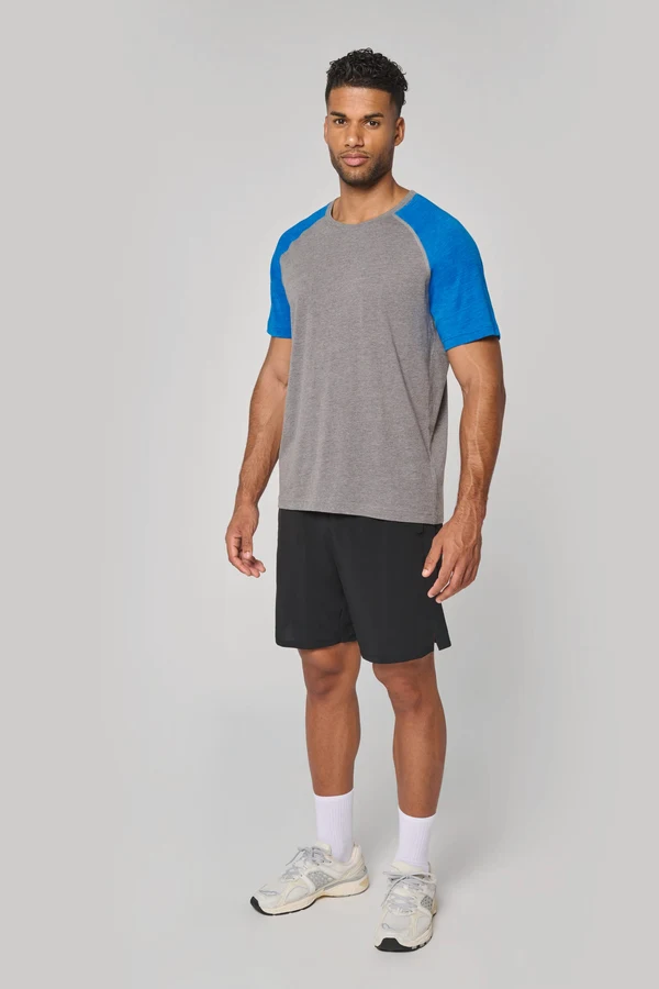 Zweifarbiges Triblend Sport-T-Shirt mit kurzen Ärmeln für Erwachsene