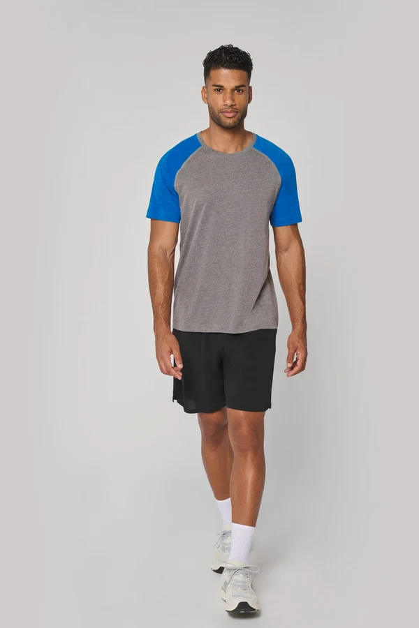 Zweifarbiges Triblend Sport-T-Shirt mit kurzen Ärmeln für Erwachsene