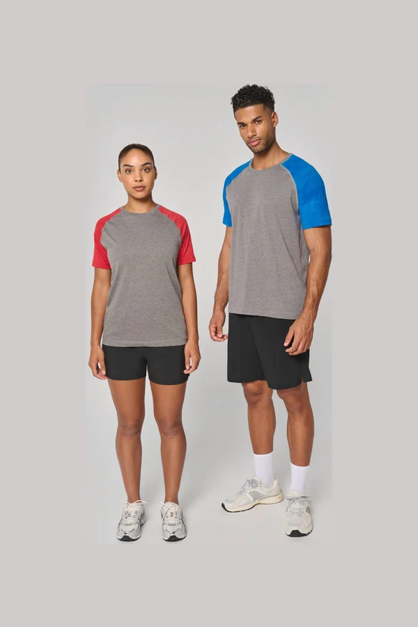 Zweifarbiges Triblend Sport-T-Shirt mit kurzen Ärmeln für Erwachsene
