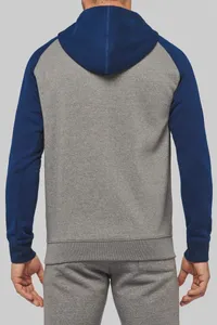 Zweifarbige Unisex-Fleecejacke mit Reißverschluss und Kapuze