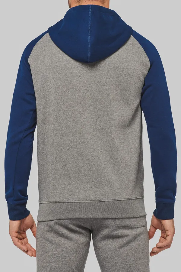 Zweifarbige Unisex-Fleecejacke mit Reißverschluss und Kapuze