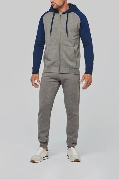 Zweifarbige Unisex-Fleecejacke mit Reißverschluss und Kapuze