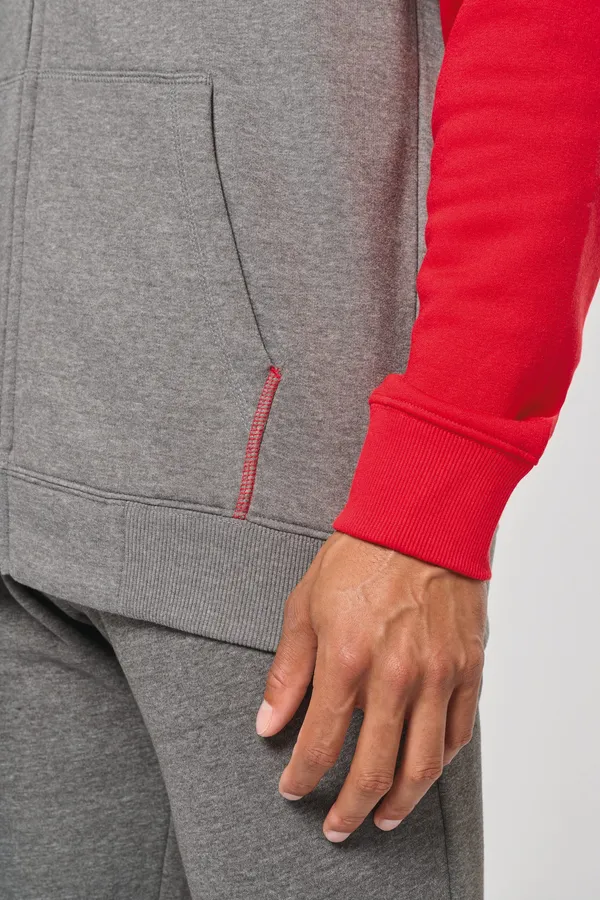 Zweifarbige Unisex-Fleecejacke mit Reißverschluss und Kapuze