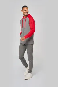 Zweifarbige Unisex-Fleecejacke mit Reißverschluss und Kapuze