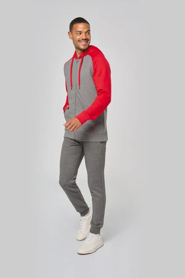 Zweifarbige Unisex-Fleecejacke mit Reißverschluss und Kapuze