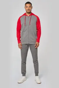 Zweifarbige Unisex-Fleecejacke mit Reißverschluss und Kapuze