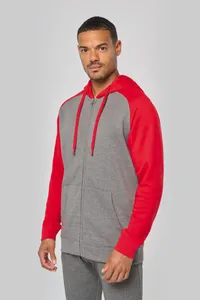 Zweifarbige Unisex-Fleecejacke mit Reißverschluss und Kapuze