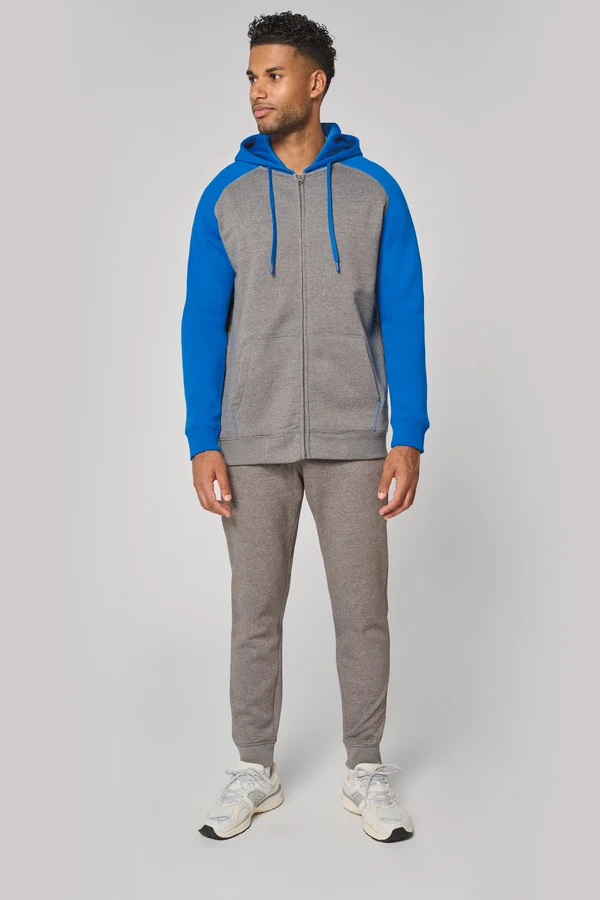 Zweifarbige Unisex-Fleecejacke mit Reißverschluss und Kapuze