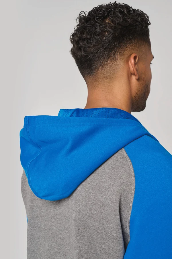 Zweifarbige Unisex-Fleecejacke mit Reißverschluss und Kapuze