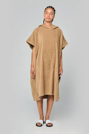 Unisex-Frottee-Poncho mit Kapuze Camel