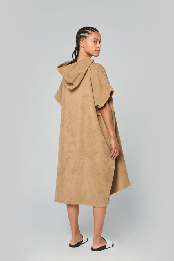Unisex-Frottee-Poncho mit Kapuze Camel