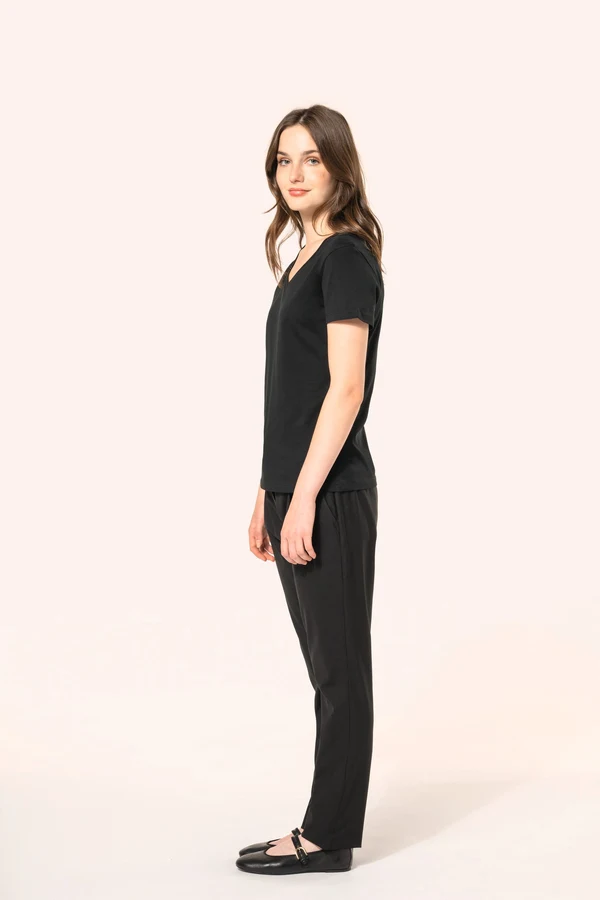 Supima® Damen-T-Shirt mit V-Ausschnitt und kurzen Ärmeln