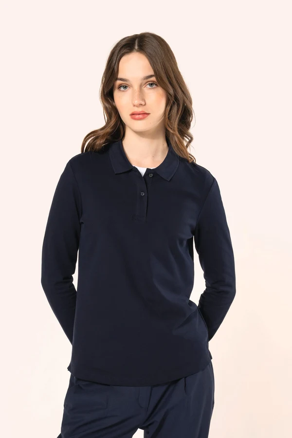 Supima® Damen-Polohemd mit langen Ärmeln