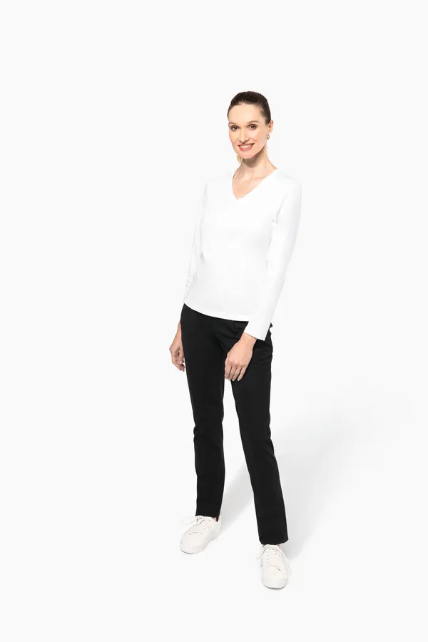 Ladies' V-neck long-sleeved Supima® t-shirt