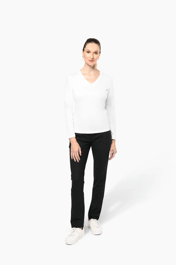 Ladies' V-neck long-sleeved Supima® t-shirt