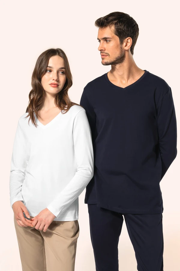 Supima® Damen-T-Shirt mit V-Ausschnitt und langen Ärmeln