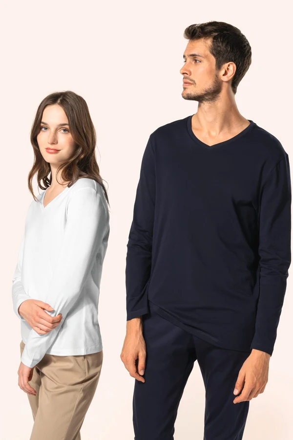 Supima® Damen-T-Shirt mit V-Ausschnitt und langen Ärmeln