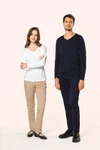 Supima® Damen-T-Shirt mit V-Ausschnitt und langen Ärmeln