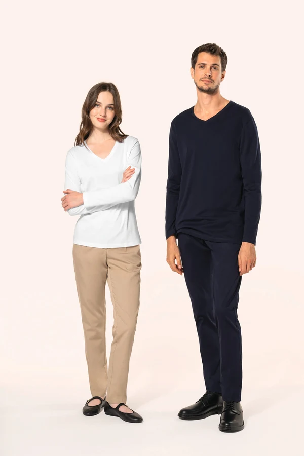 Supima® Damen-T-Shirt mit V-Ausschnitt und langen Ärmeln